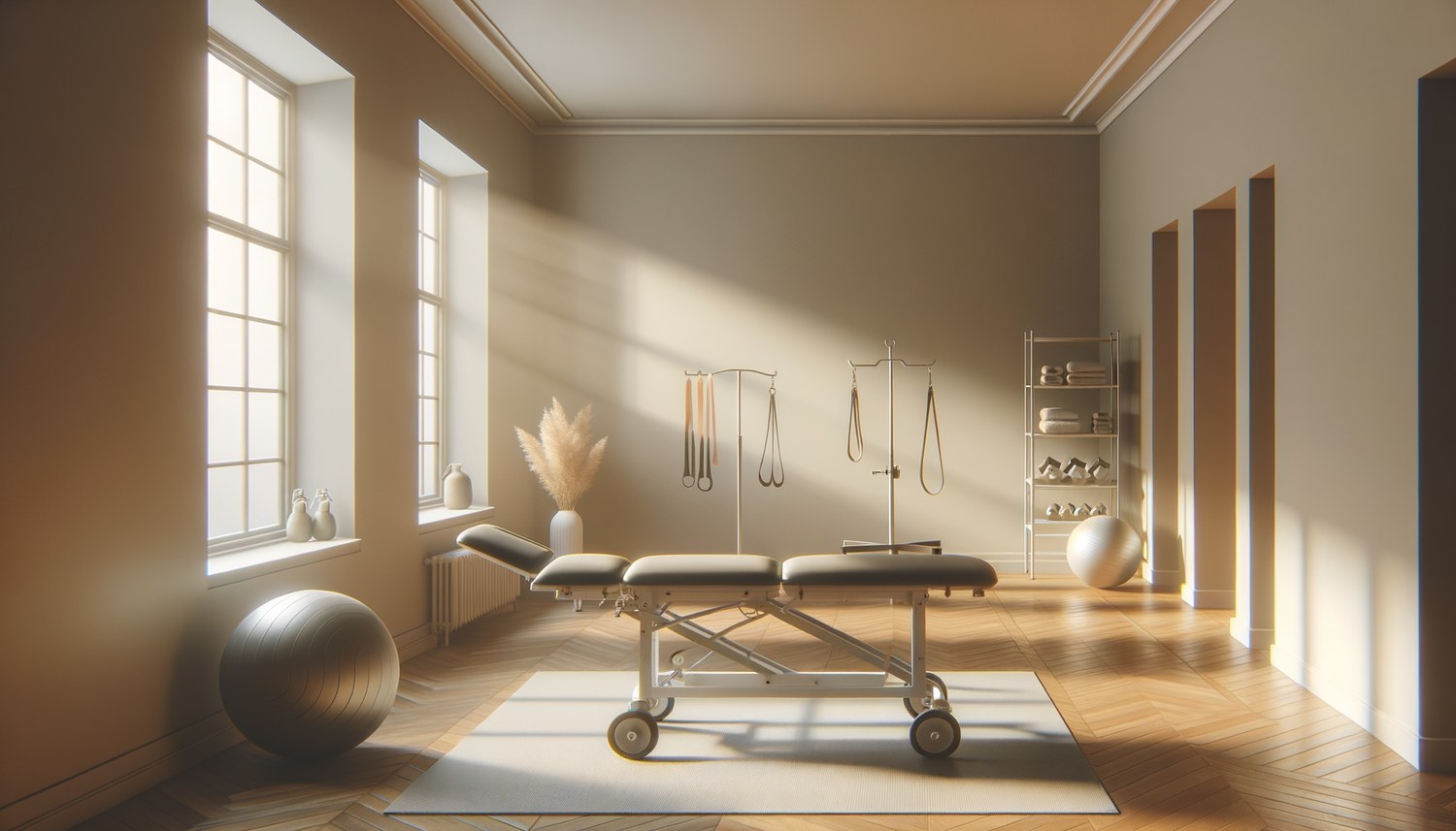 Physical therapist stretching a client on a treatment table